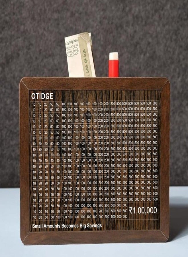 Otidge Wooden Piggy Bank | 1 Lakh Money Saving Box with Numbers | Money Saving Challenge Box | Wood Money Bank for Adults & Kids | Cash Box | Piggy Bank for Girls - Image 2